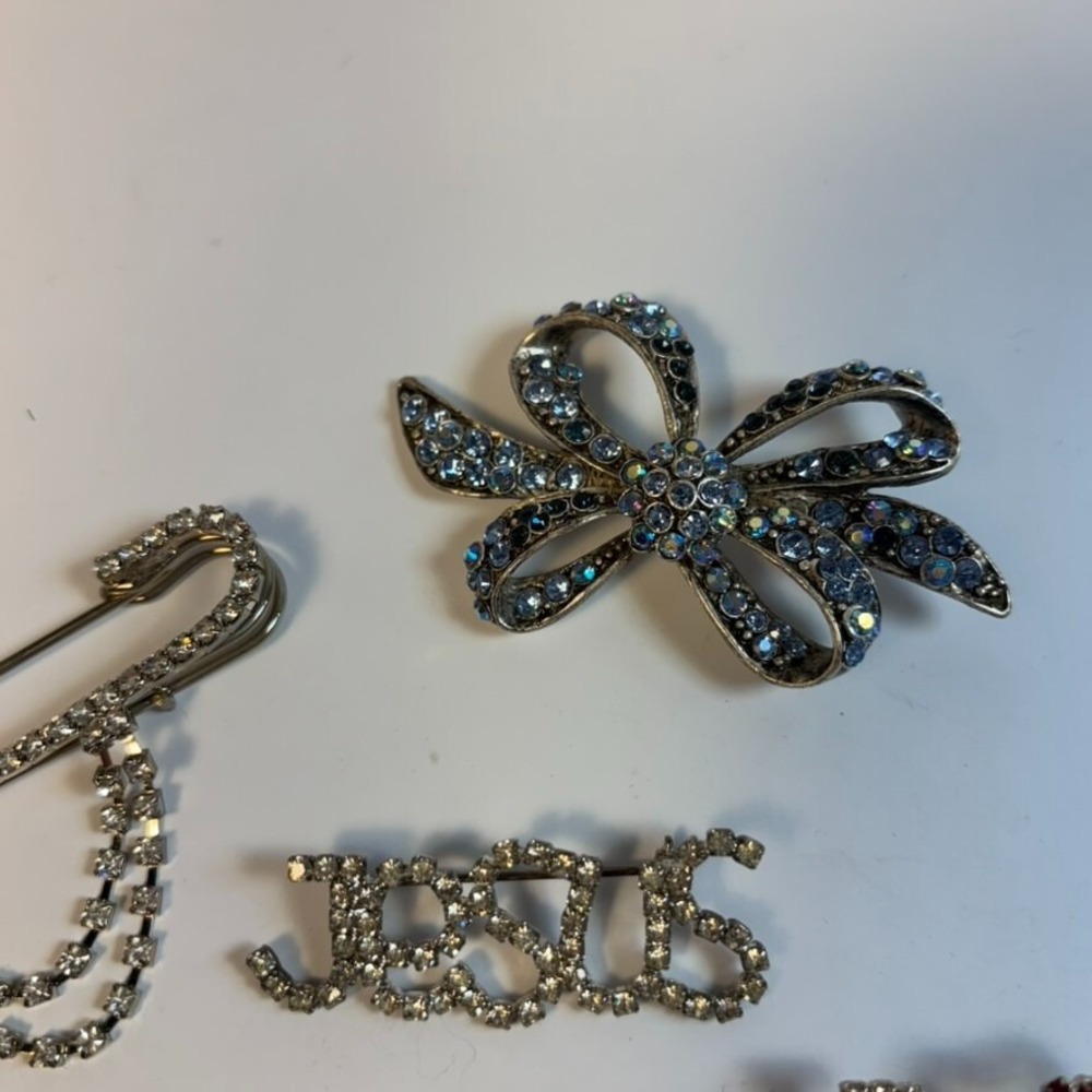Brooch Pin Lot Silver Tone Rhinestone Retro Costume Jewelry - Picture 5 of 7